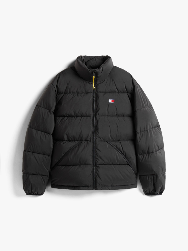 Black Water Repellent Crinkle Relaxed Puffer Jacket  Men