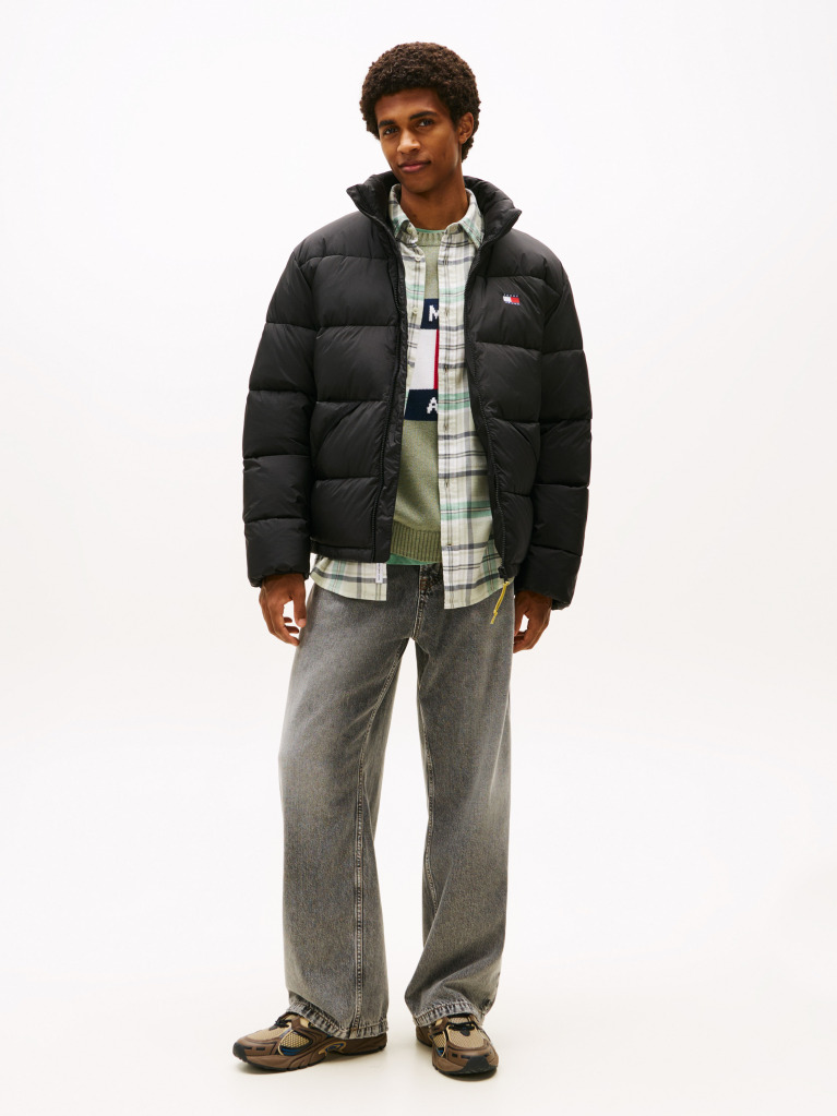 Black Water Repellent Crinkle Relaxed Puffer Jacket  Men