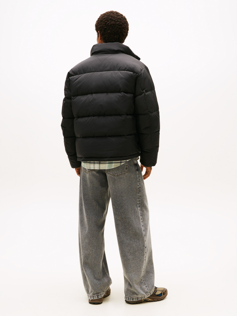 Black Water Repellent Crinkle Relaxed Puffer Jacket  Men