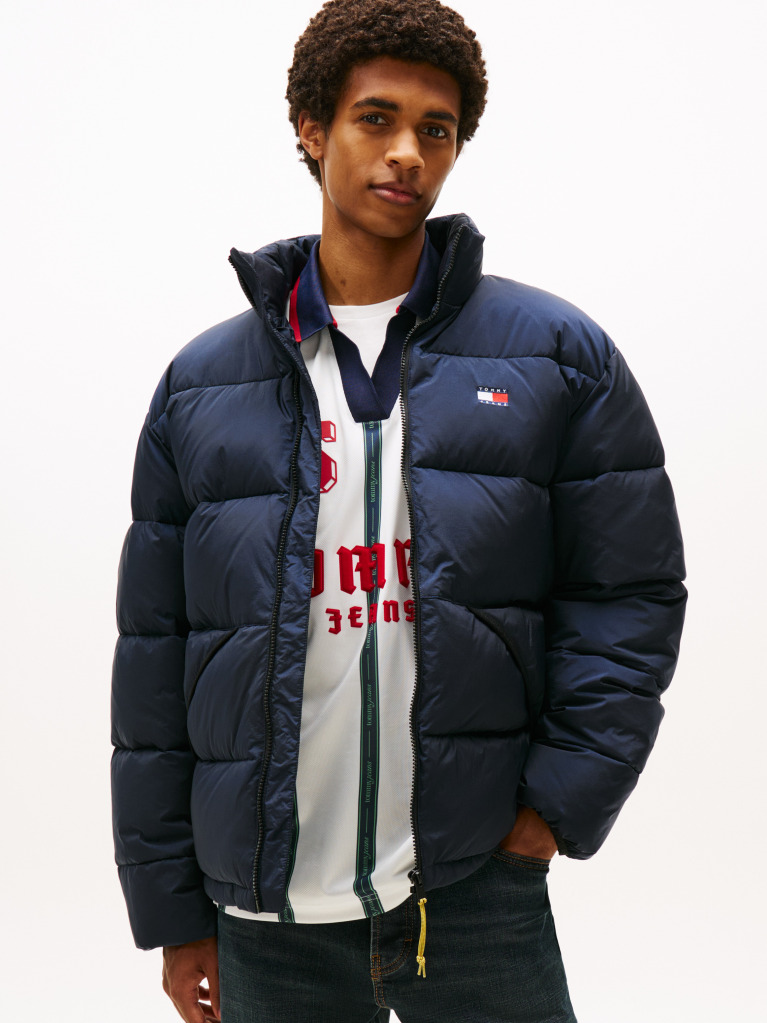 Blue Water Repellent Crinkle Relaxed Puffer Jacket  Men