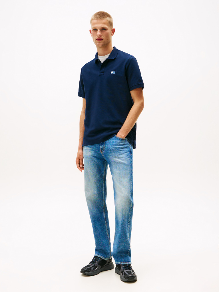 Blue Tommy Badge Pique Polo Shirt  Men