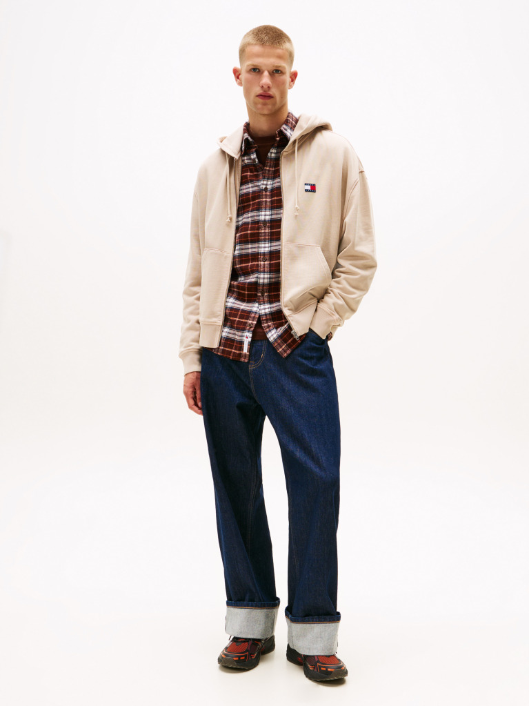 Beige 90S New Classics Back Embroidery Logo Hoodie  Men