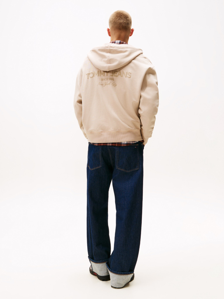Beige 90S New Classics Back Embroidery Logo Hoodie  Men