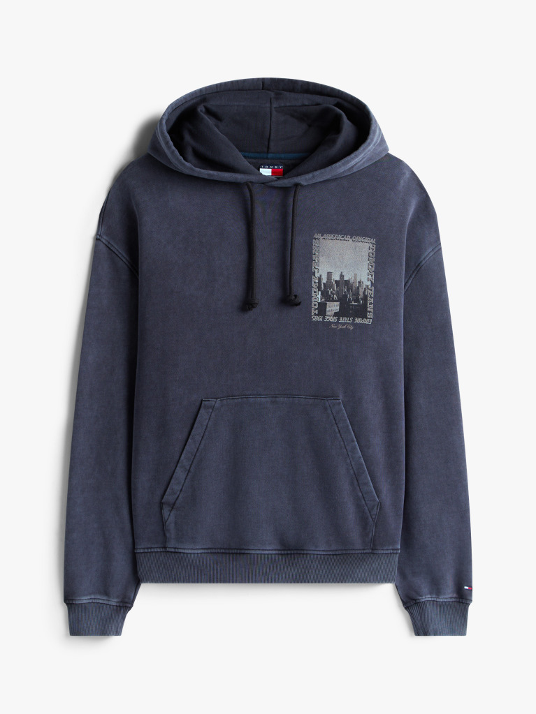 Black 90s Back Photo Print Washed Hoody  Men