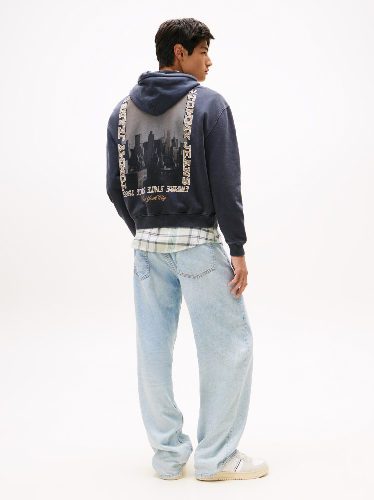 Black 90s Back Photo Print Washed Hoody  Men
