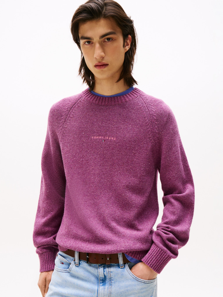 Red Linear Logo Raglan Sleeve Slim Jumper  Men