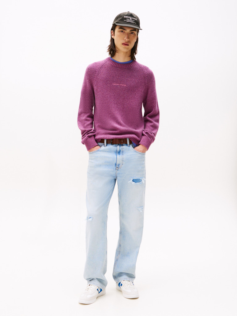 Red Linear Logo Raglan Sleeve Slim Jumper  Men