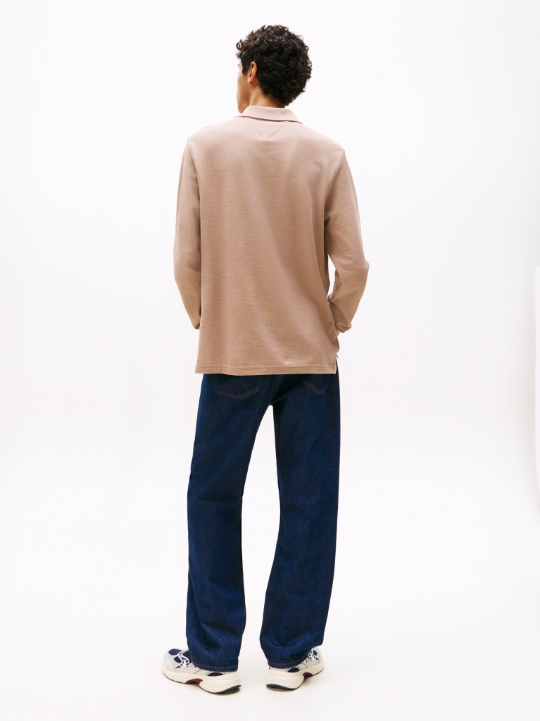 Beige Regular Fit Long Sleeve Polo Shirt  Men
