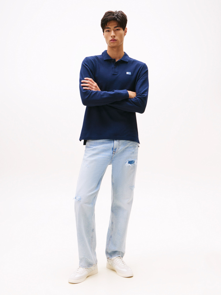 Blue Regular Fit Long Sleeve Polo Shirt  Men