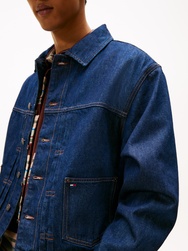 Denim Pleated Denim Trucker Jacket  Men