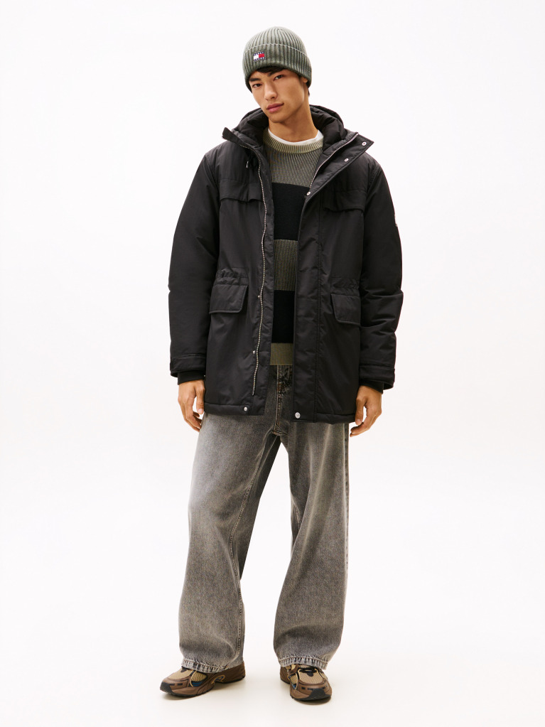 Black Water Repellent Relaxed Padded Parka Coat  Men