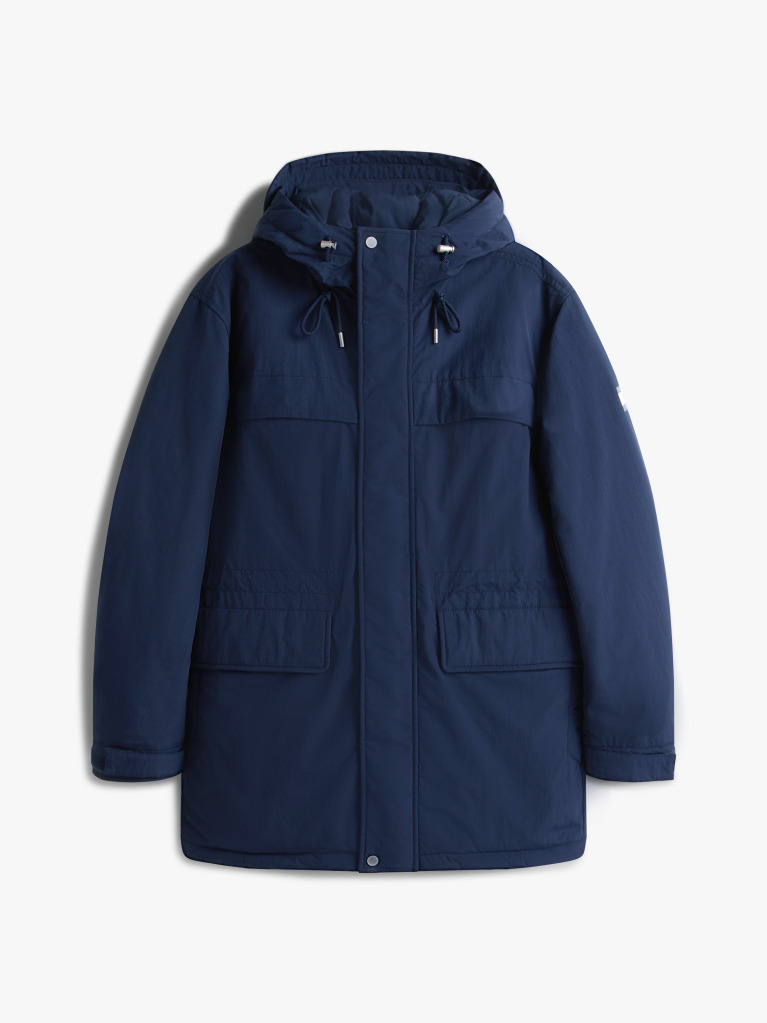 Blue Water Repellent Relaxed Padded Parka Coat  Men