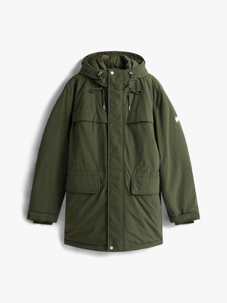 Green Water Repellent Relaxed Padded Parka Coat  Men