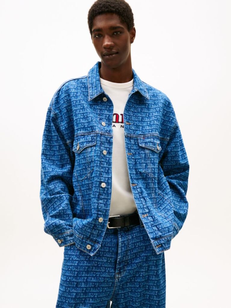 Denim Spell-Out Logo Oversized Denim Trucker Jacket  Men