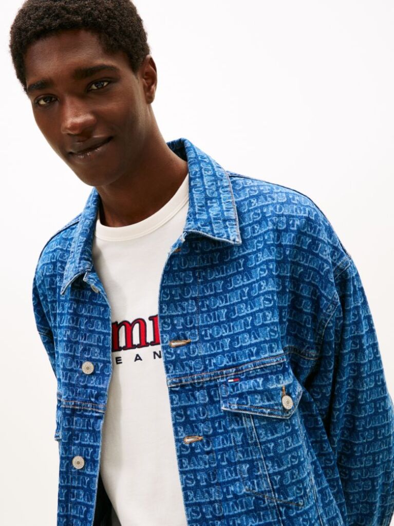 Denim Spell-Out Logo Oversized Denim Trucker Jacket  Men