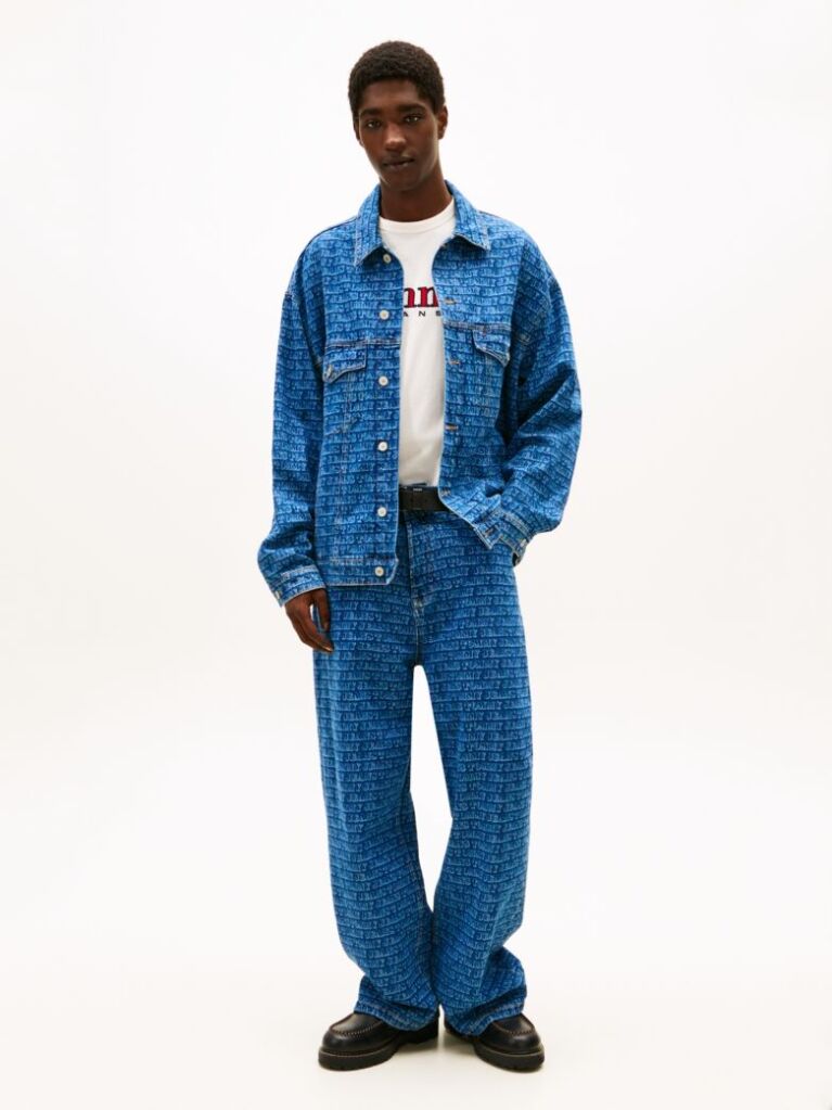 Denim Spell-Out Logo Oversized Denim Trucker Jacket  Men