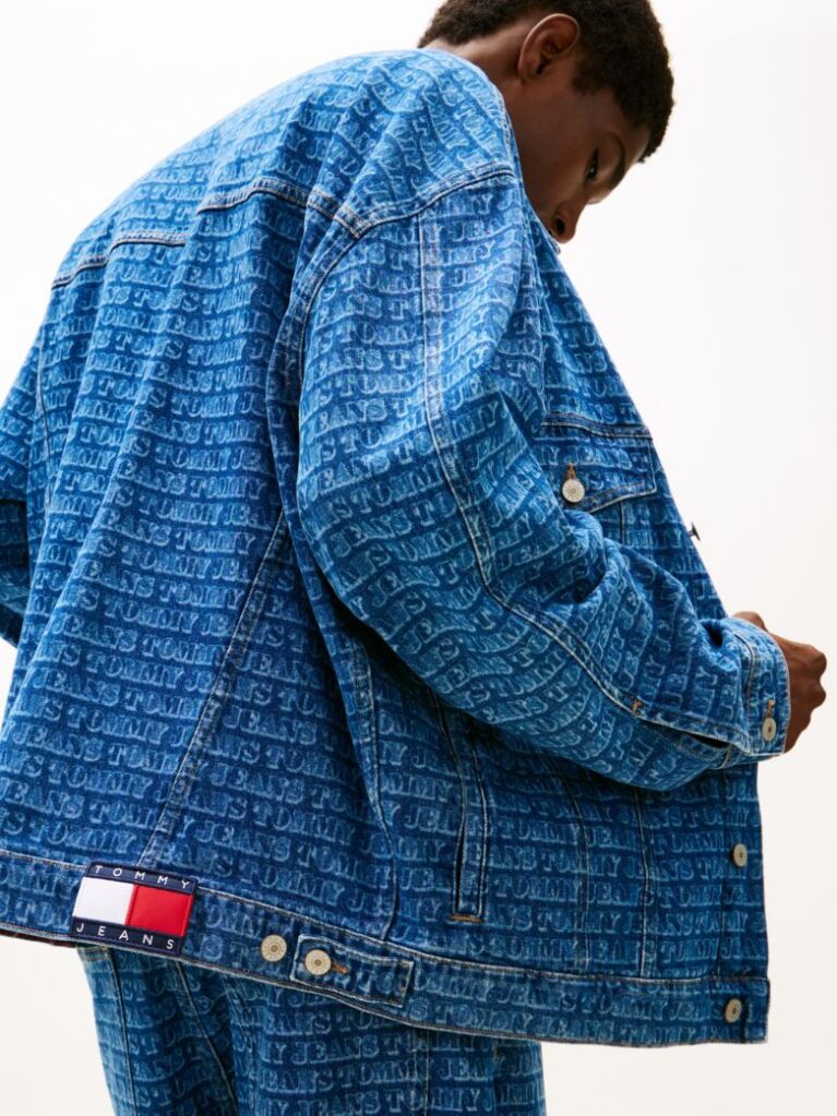 Denim Spell-Out Logo Oversized Denim Trucker Jacket  Men