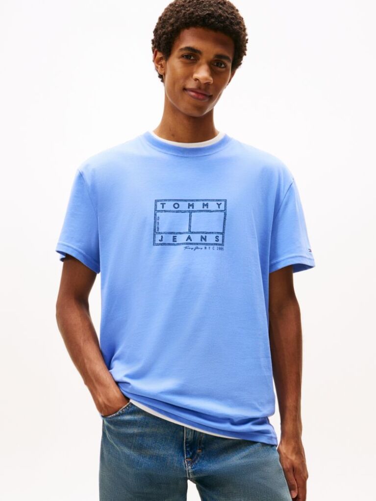 Blue Logo Stamp Crew Neck T-Shirt  Men