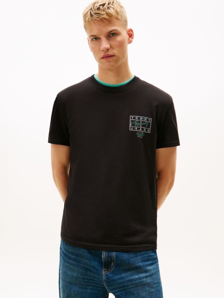 Black Signature Back Logo Crew Neck T-Shirt  Men