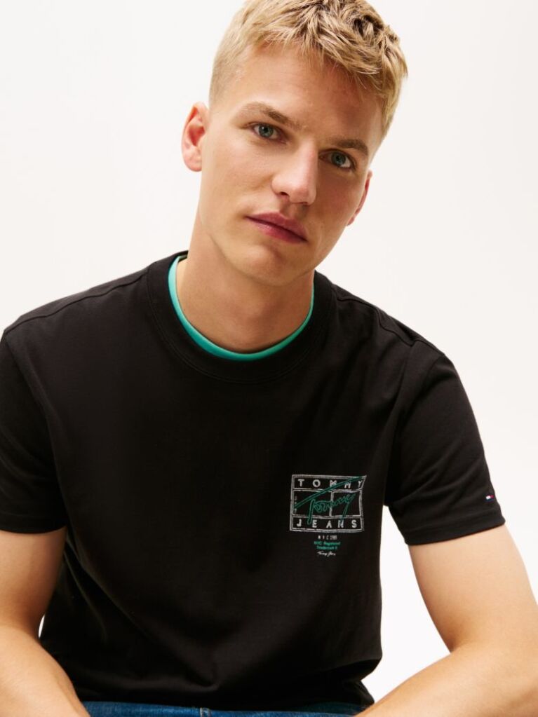 Black Signature Back Logo Crew Neck T-Shirt  Men