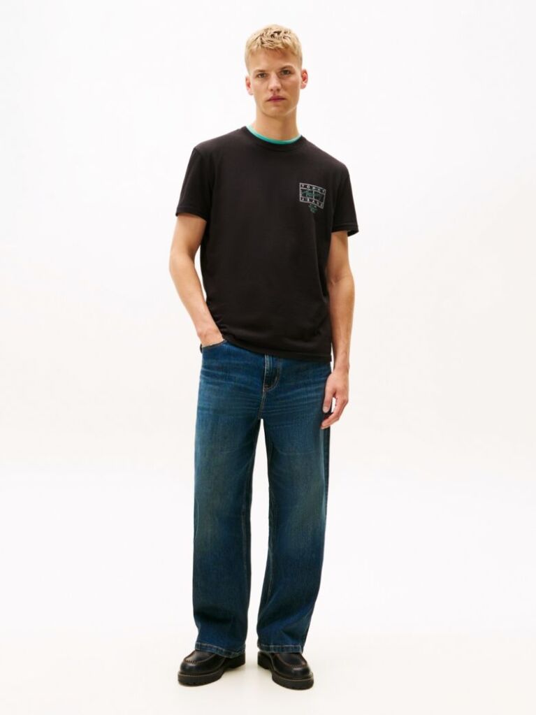 Black Signature Back Logo Crew Neck T-Shirt  Men