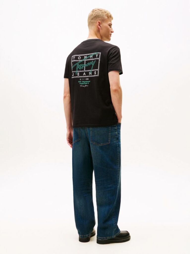 Black Signature Back Logo Crew Neck T-Shirt  Men
