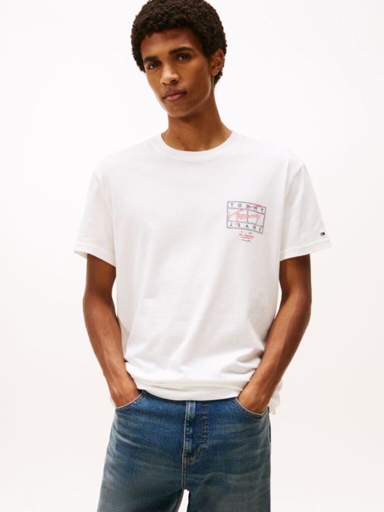 Beige Signature Back Logo Crew Neck T-Shirt  Men
