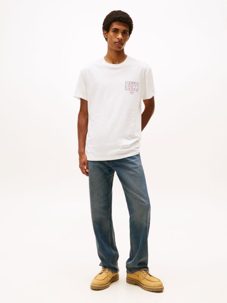Beige Signature Back Logo Crew Neck T-Shirt  Men