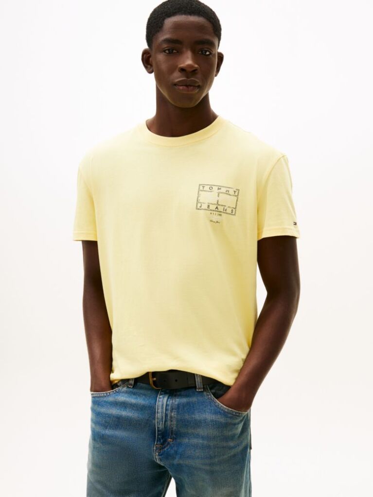 Yellow Signature Back Logo Crew Neck T-Shirt  Men