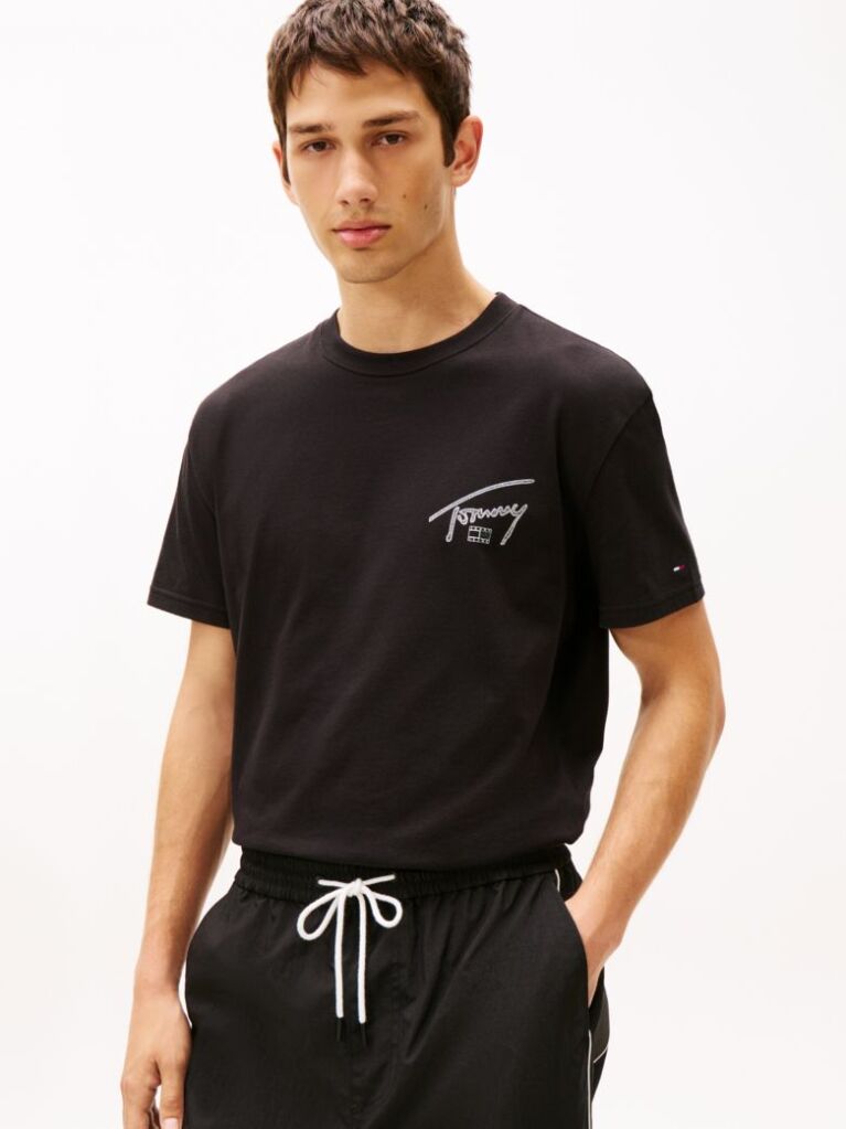 Black Signature Back Logo Crew Neck T-Shirt  Men