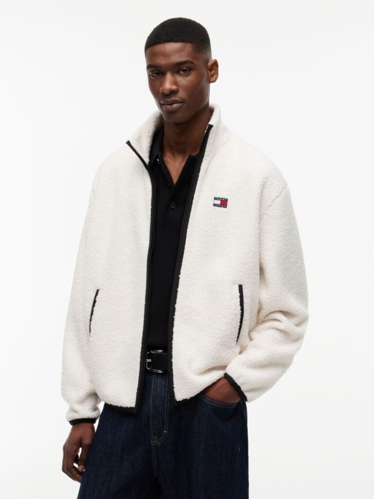 Beige Badge Teddy Relaxed Zip-Thru Sweatshirt  Men