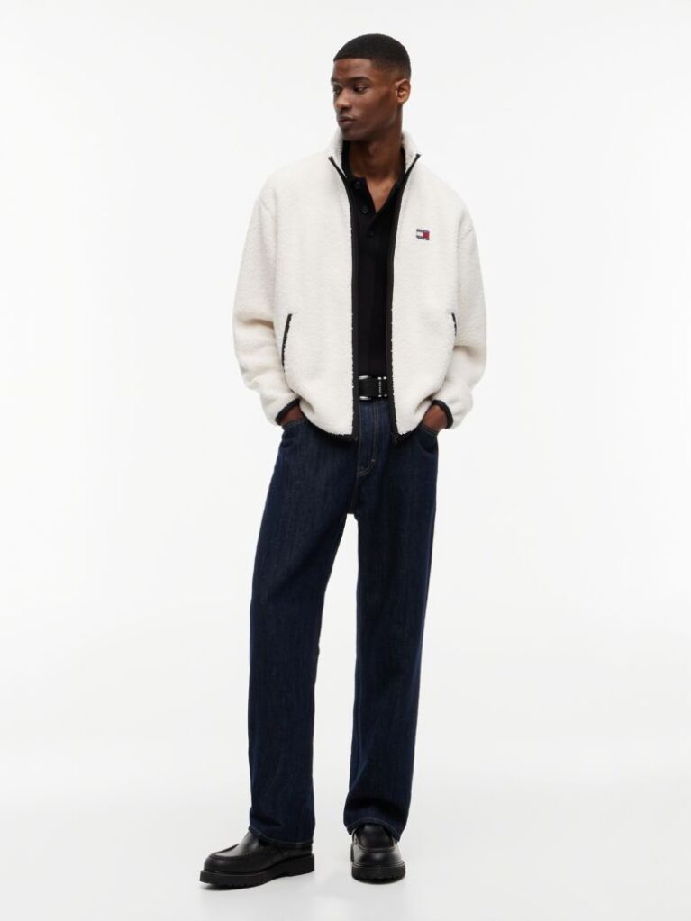 Beige Badge Teddy Relaxed Zip-Thru Sweatshirt  Men