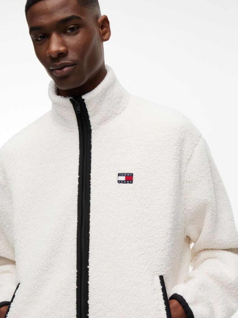Beige Badge Teddy Relaxed Zip-Thru Sweatshirt  Men
