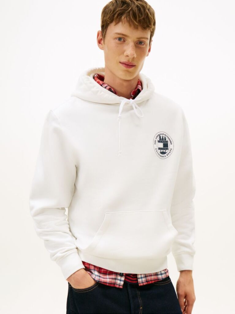 Μπεζ Άνετο Hoody Με Πίσω Σλόγκαν  Άνδρες