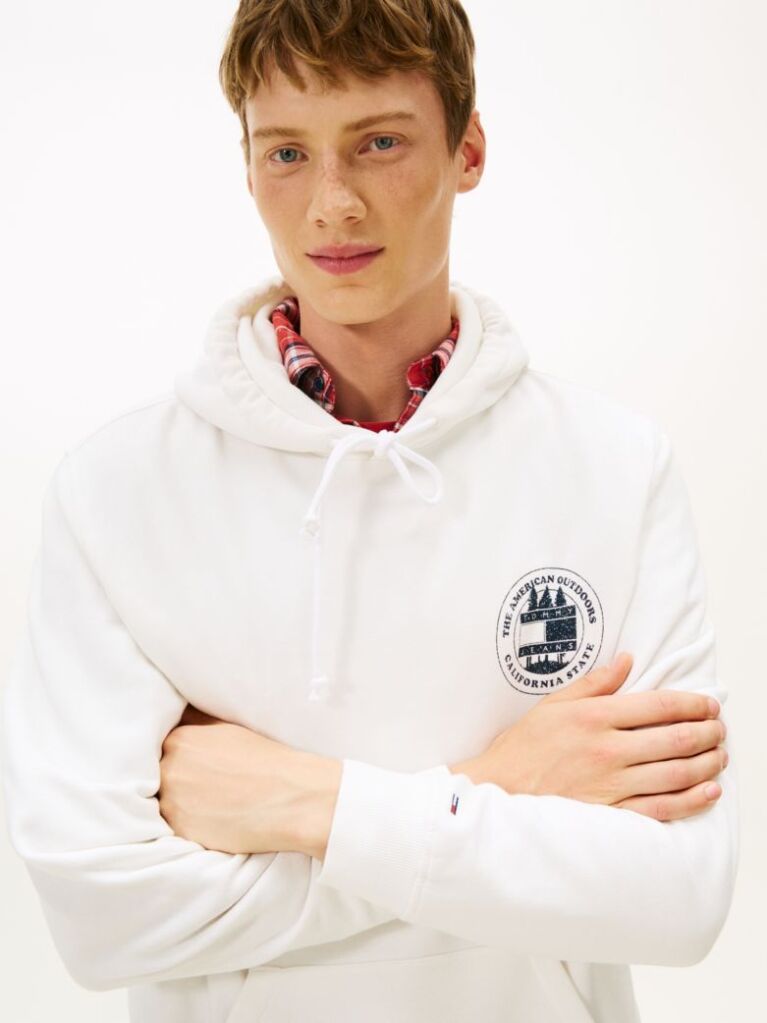Μπεζ Άνετο Hoody Με Πίσω Σλόγκαν  Άνδρες