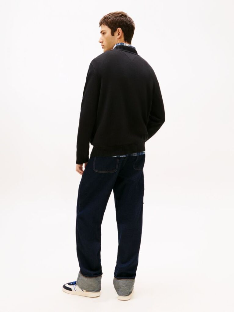Black Intarsia Logo Crew Neck Jumper  Men