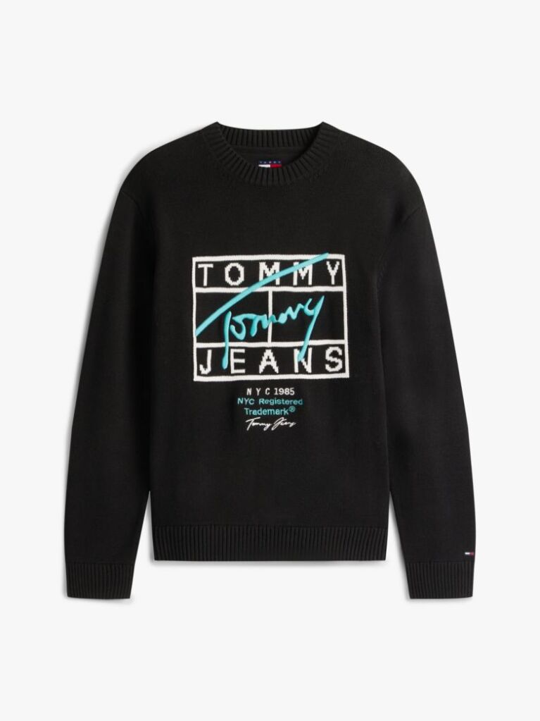 Black Intarsia Logo Crew Neck Jumper  Men