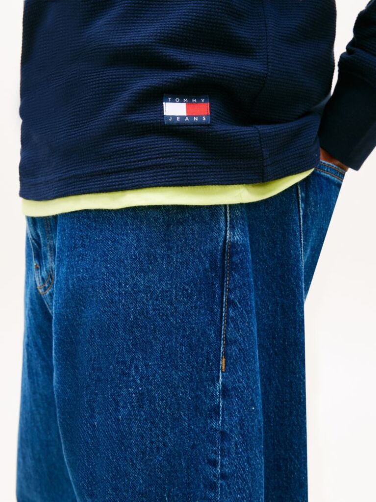 Blue Waffle Knit Long Sleeve Henley Top  Men