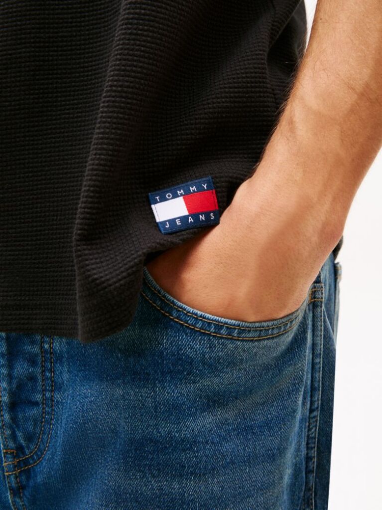 Black Logo Slim Waffle Knit T-Shirt  Men
