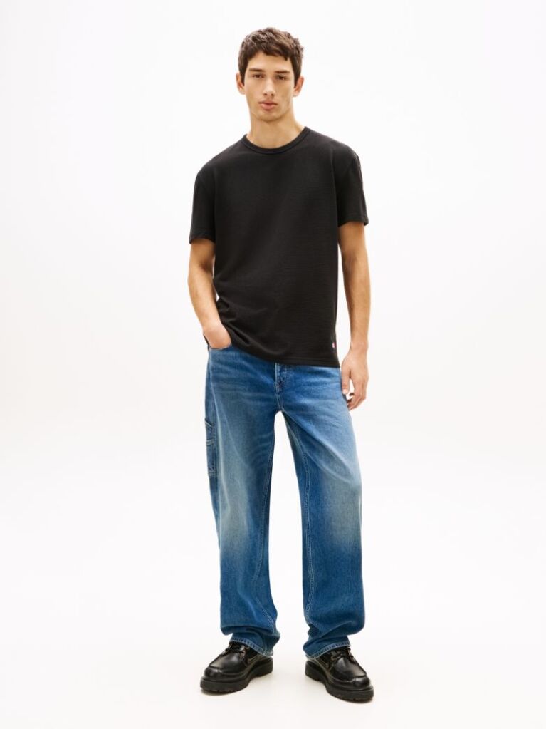 Black Logo Slim Waffle Knit T-Shirt  Men