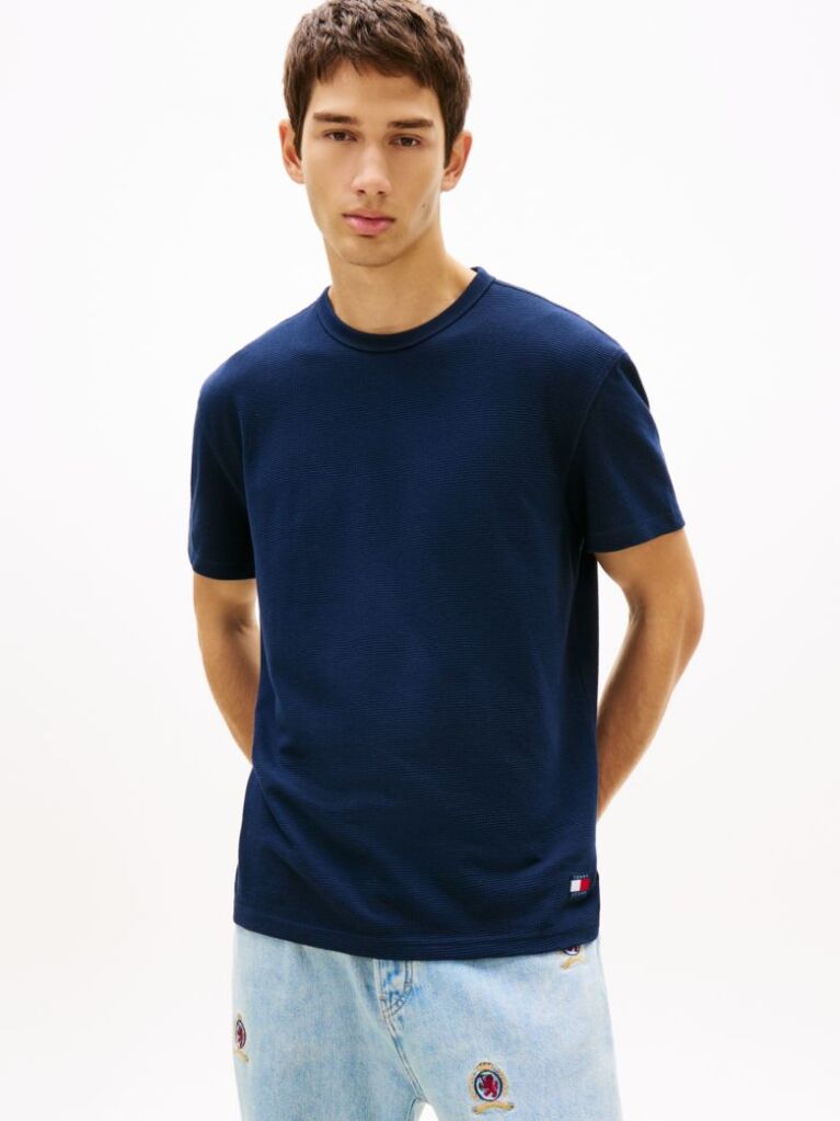 Blue Logo Slim Waffle Knit T-Shirt  Men