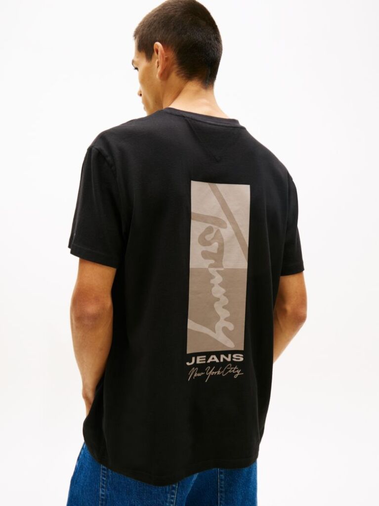 Black Signature Logo Embroidery Crew Neck T-Shirt  Men