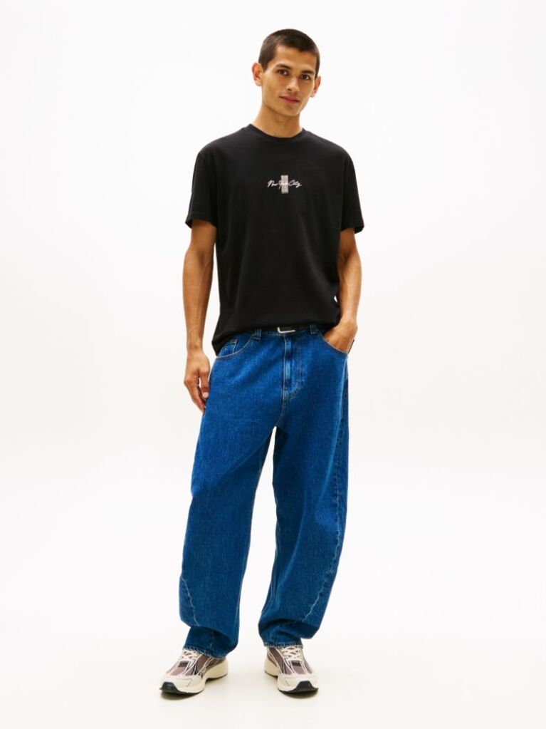 Black Signature Logo Embroidery Crew Neck T-Shirt  Men