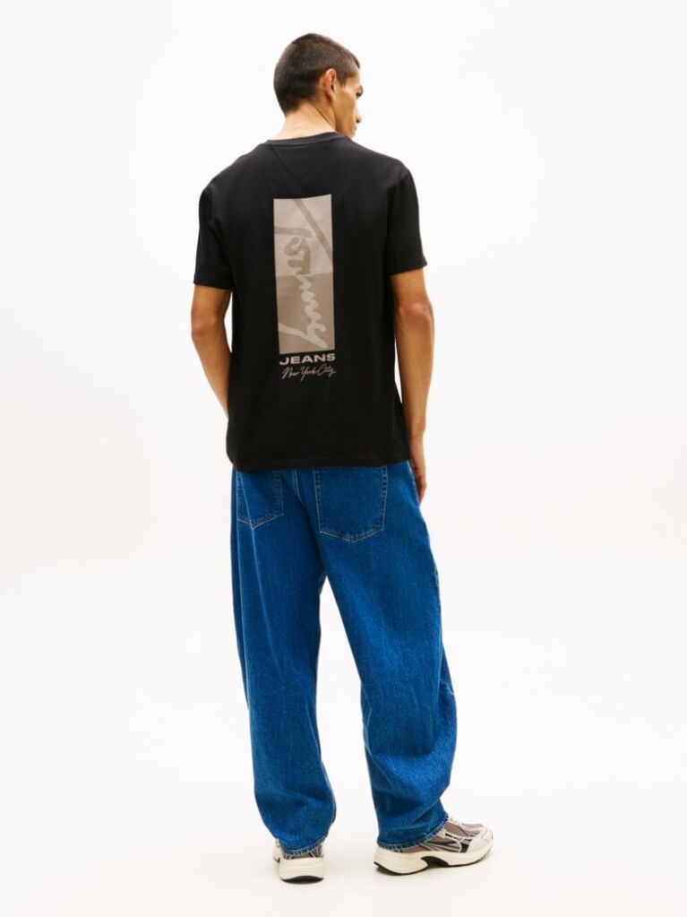 Black Signature Logo Embroidery Crew Neck T-Shirt  Men