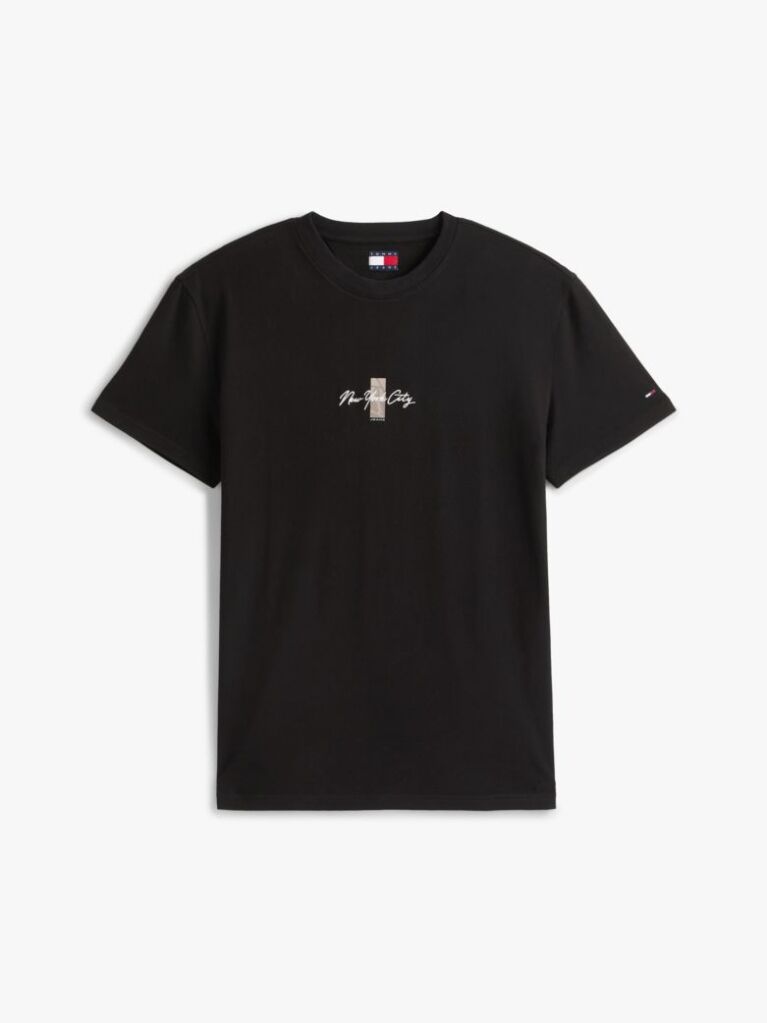 Black Signature Logo Embroidery Crew Neck T-Shirt  Men