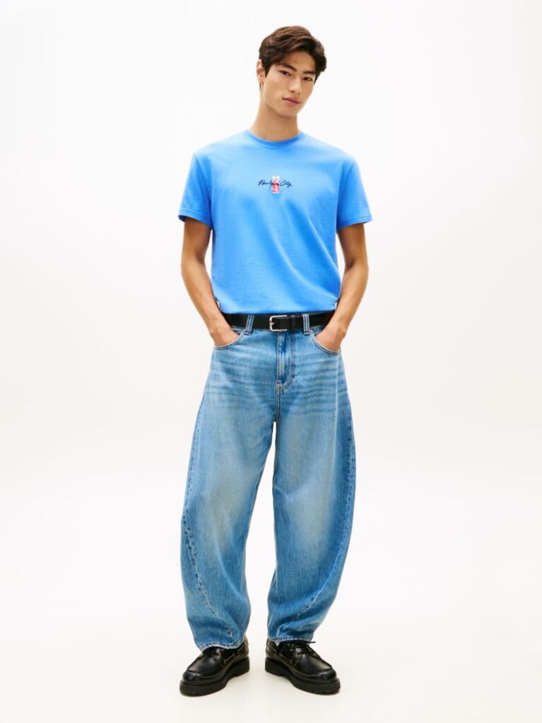 Blue Signature Logo Embroidery Crew Neck T-Shirt  Men