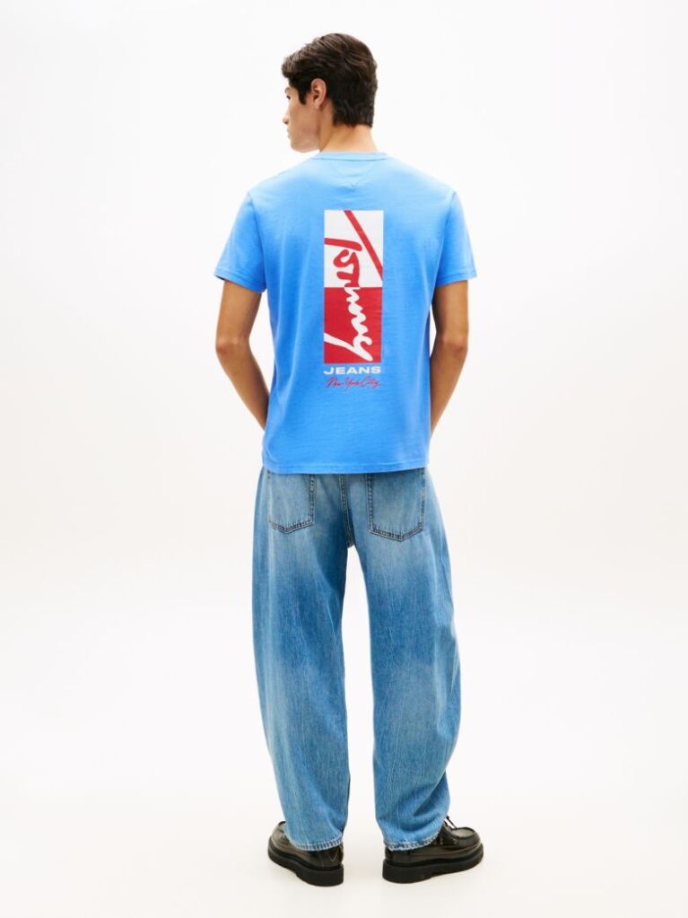Blue Signature Logo Embroidery Crew Neck T-Shirt  Men