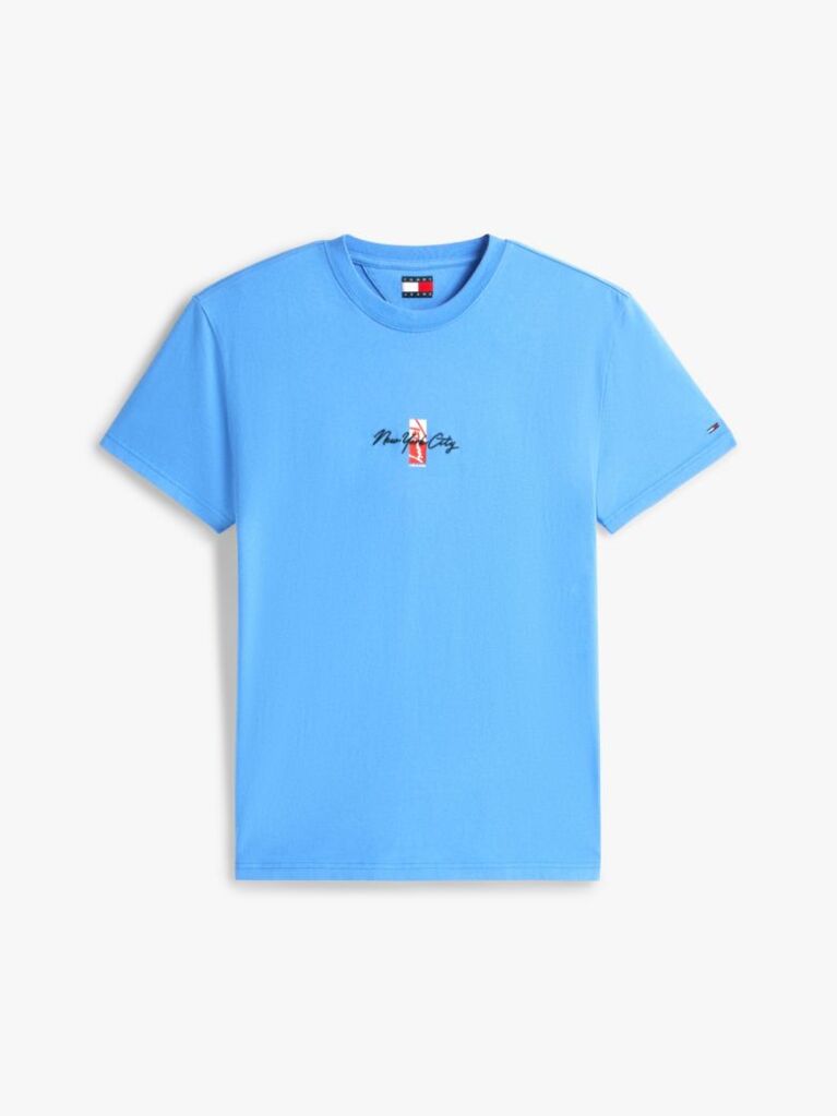 Blue Signature Logo Embroidery Crew Neck T-Shirt  Men
