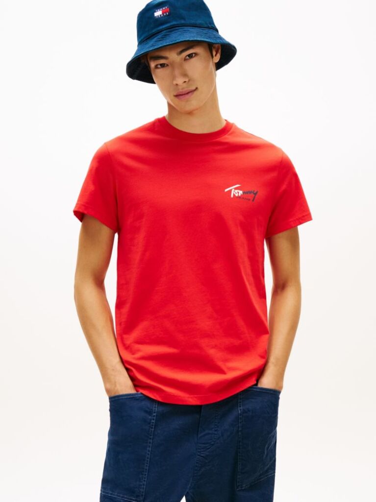 Κόκκινο Slim Βαμβακερό T-Shirt Με Signature Λογότυπο  Άνδρες