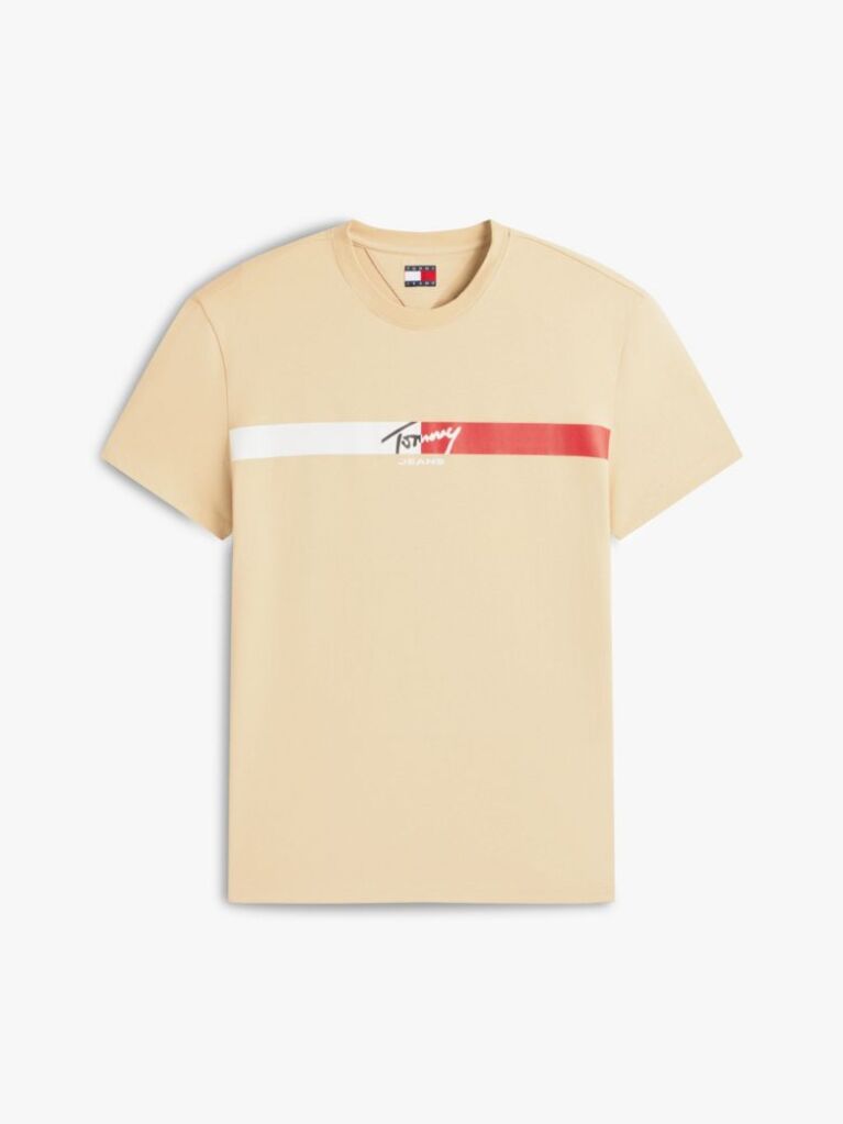 Μπεζ Βαμβακερό T-Shirt Με Signature Λογότυπο  Άνδρες